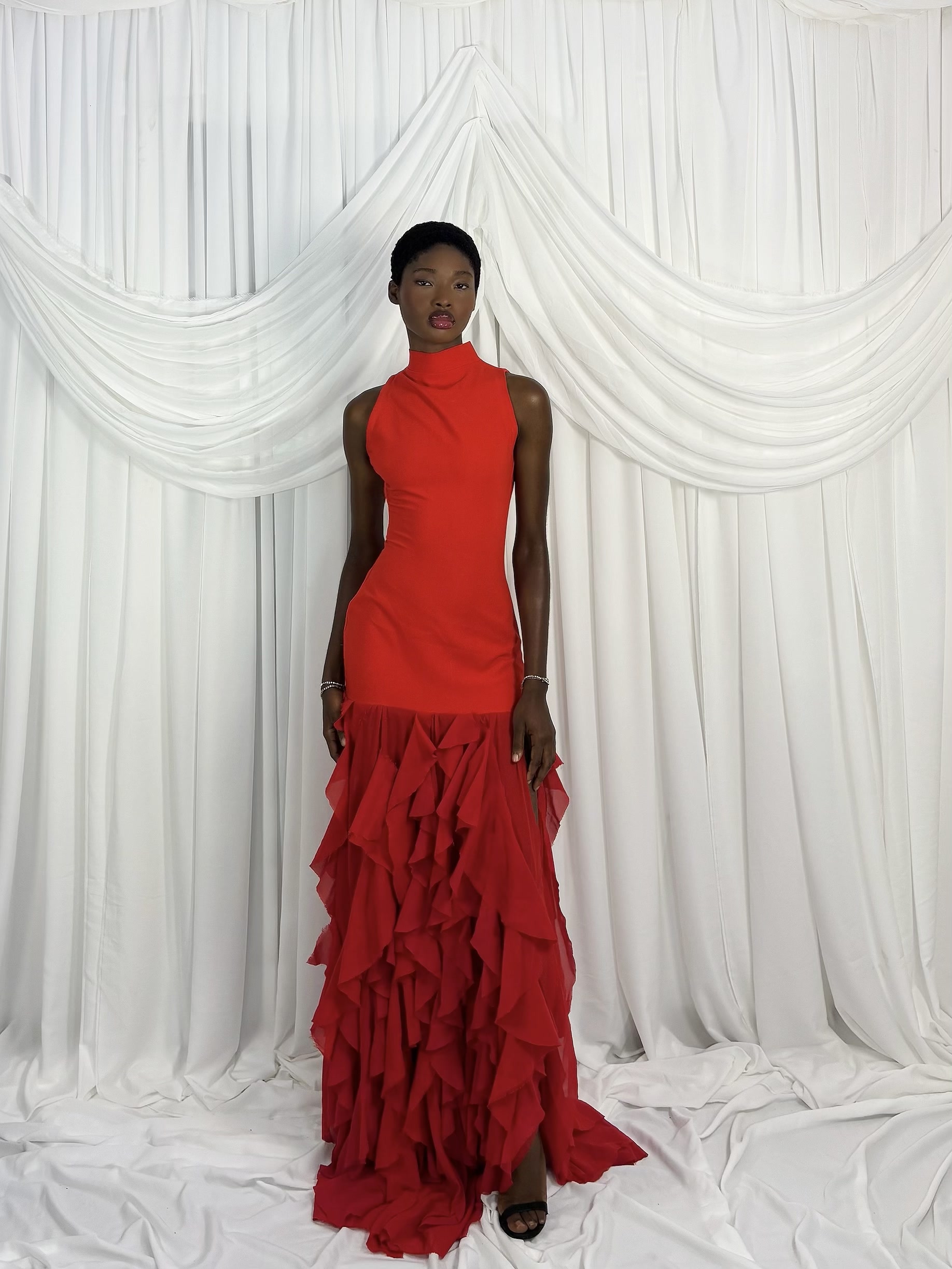 Editorial studio portrait in the dark gown