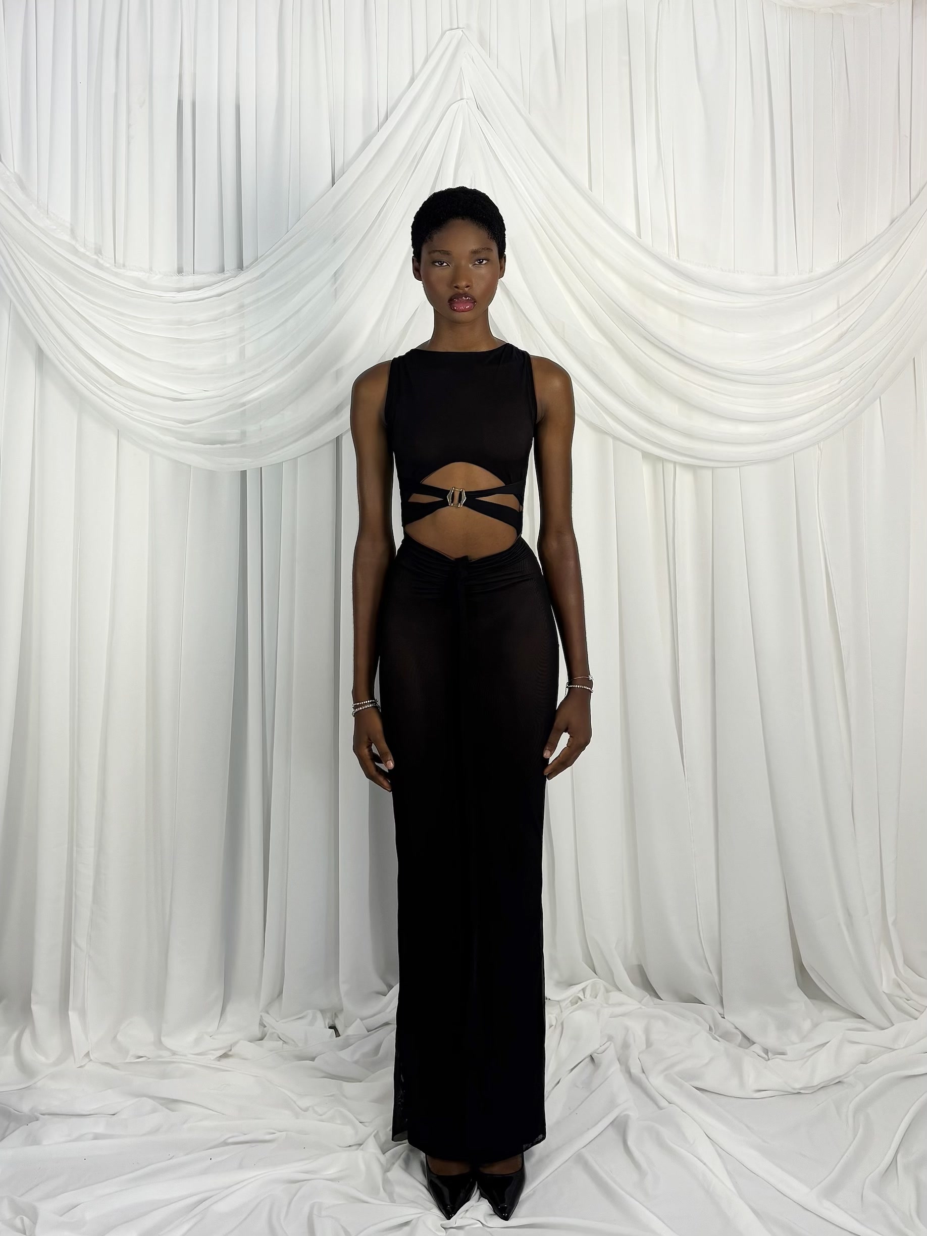 Structured Noir Dress front studio portrait