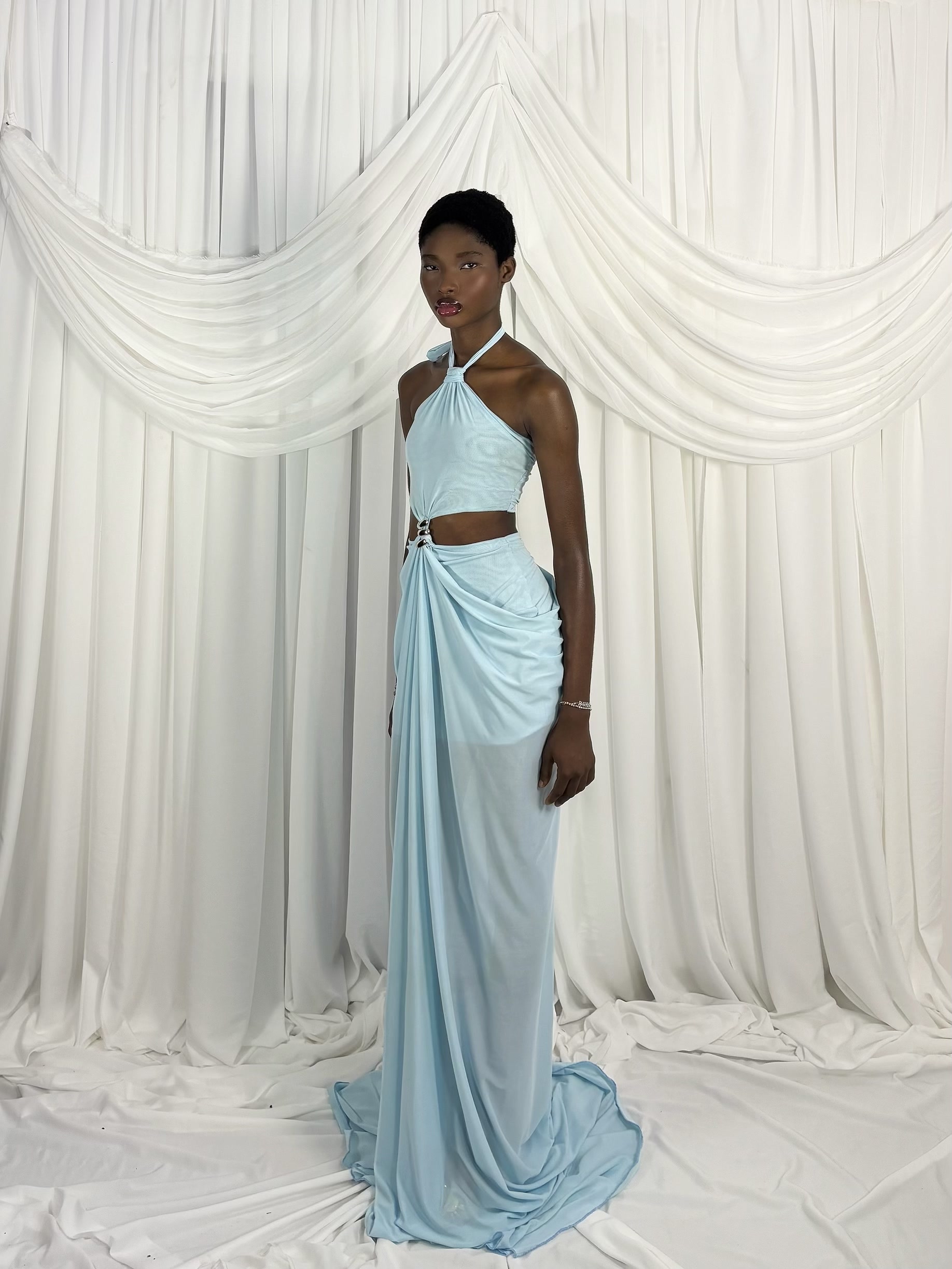 Silk Draped Top side studio portrait
